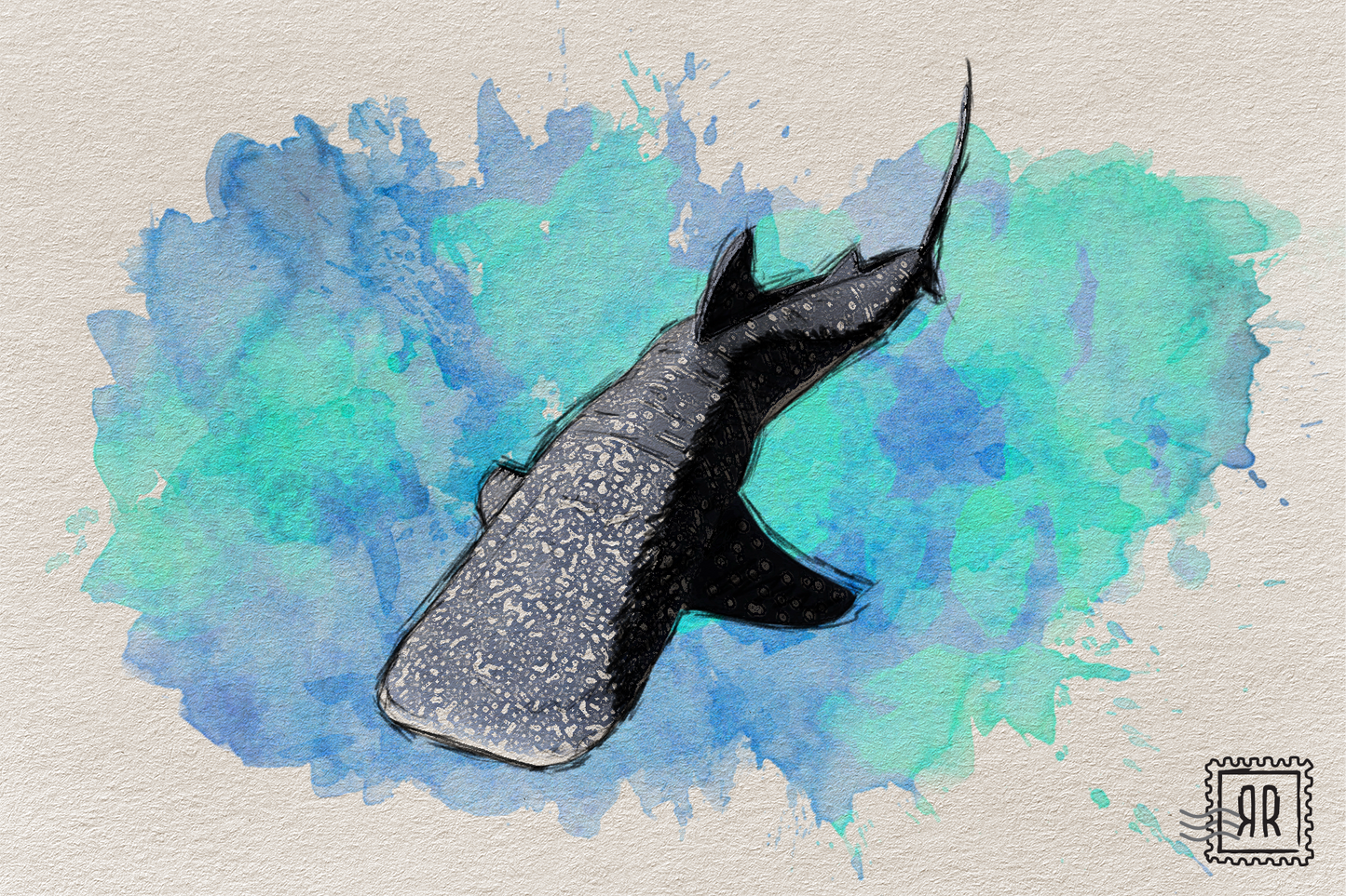 Postal tiburón ballena con Realidad Aumentada 10x15 cm