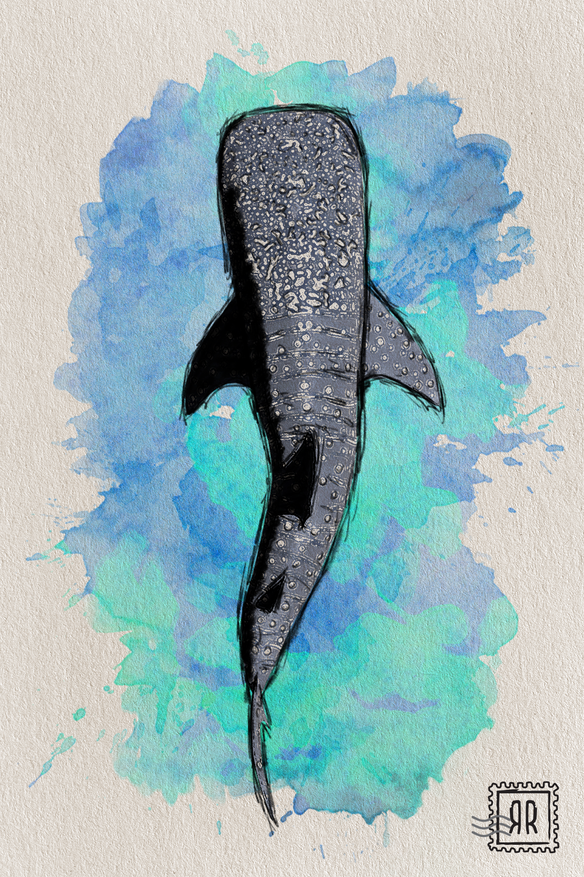 Postal tiburón ballena con Realidad Aumentada cm