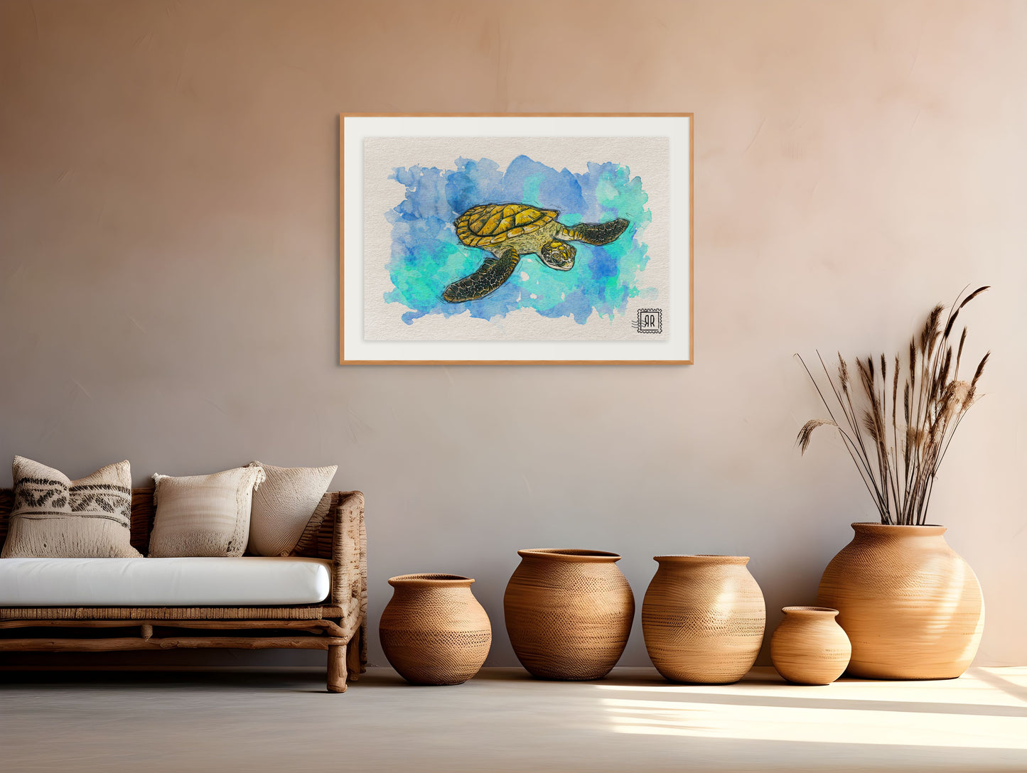 Poster tortuga marina en papel texturizado 31x46 cm