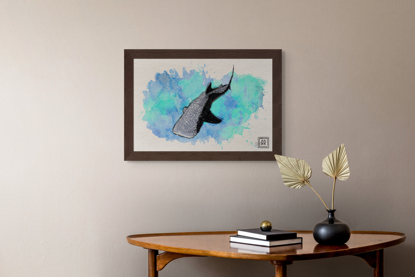 Poster tiburón ballena en papel texturizado 31x46 cm