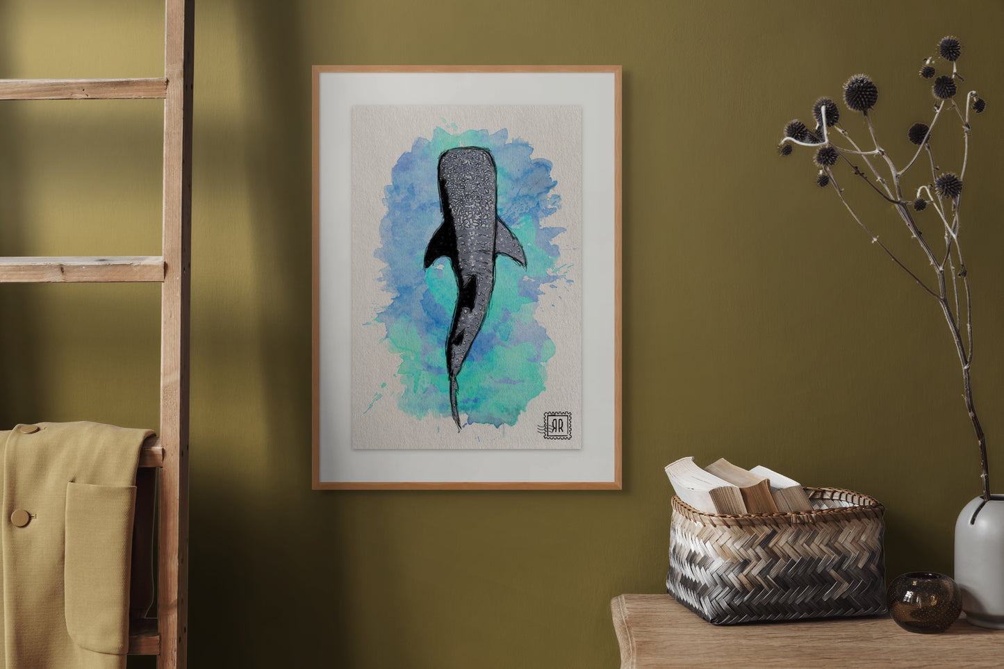 Poster tiburón ballena en papel texturizado 31x46 cm