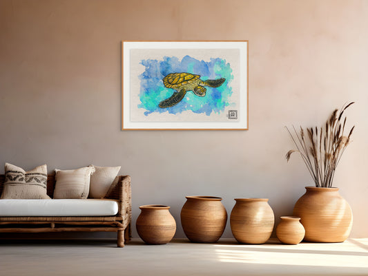 Poster tortuga marina en papel texturizado 31x46 cm